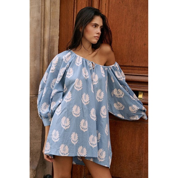 Daughters of India Dresses & Skirts - Daughters of India Ria Mini Dress in Sky Cotton Balloon Sleeve Boho M
